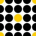 Tile vector pattern with black and yellow polka dots on white background