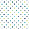 Tile vector pattern with blue and green polka dots on white background Royalty Free Stock Photo