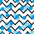 Tile vector pattern with blue hearts on zig zag chevron background