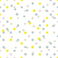 Tile vector pattern with blue, yellow and grey dots on white background Royalty Free Stock Photo