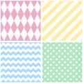 Tile vector pattern with chevron zig zag, polka dots and stripe background Royalty Free Stock Photo