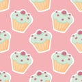 Tile vector pattern with cupcake on pink Royalty Free Stock Photo