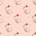 Tile vector pattern with cupcakes and polka dots on pink background Royalty Free Stock Photo