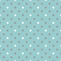 Tile vector pattern with grey and white polka dots on mint blue background Royalty Free Stock Photo