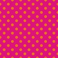 Tile vector pattern with orange polka dots on pink background