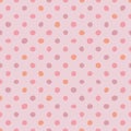 Tile vector pattern with pastel hand drawn dots on pink background