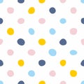 Tile vector pattern with pastel hand drawn polka dots on white background