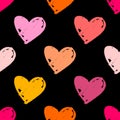 Tile vector pattern with pastel hearts on black background