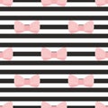 Tile vector pattern with pastel pink bows on a black and white strip background