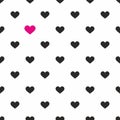 Tile vector pattern with pink and black hearts on white background