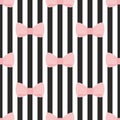 Tile vector pattern with pink bows on a black and white strip background