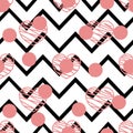 Tile vector pattern with pink hearts on zig zag chevron background eps10 Royalty Free Stock Photo