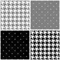 Tile vector pattern set with black, grey and white dots and houndstooth background