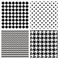 Tile vector pattern set with black and white polka dots, zig zag, hounds tooth and stripes background Royalty Free Stock Photo