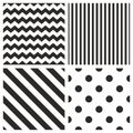 Tile vector pattern set with black and white polka dots, zig zag and stripes background Royalty Free Stock Photo
