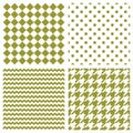 Tile vector pattern set with green polka dots, hounds tooth, hearts and stripes on white background Royalty Free Stock Photo