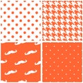 Tile vector pattern set with orange and white dots, houndstooth pattern Royalty Free Stock Photo