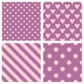 Tile vector pattern set with pink polka dots, hounds tooth, hearts and stripes background Royalty Free Stock Photo