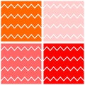 Tile vector pattern set with white zig zag chevron on red, orange and pink background Royalty Free Stock Photo