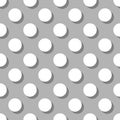 Tile vector pattern with white polka dots with shadow on grey background Royalty Free Stock Photo