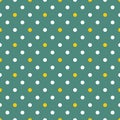 Tile vector pattern with white and yellow polka dots on green background Royalty Free Stock Photo