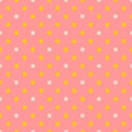 Tile vector pattern with white and yellow polka dots on pastel coral orange background Royalty Free Stock Photo