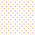 Tile vector pattern with yellow and pink polka dots on white background Royalty Free Stock Photo