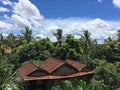 Tile vintage roof among tropical trees Royalty Free Stock Photo