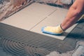 Tile works in the house - tiling Royalty Free Stock Photo