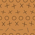 Tile x o noughts and crosses black on brown background vector seamless repeat pattern