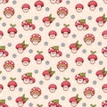 Seamless pattern with cute mushrooms, fly agaric, leaves, and flowers. Royalty Free Stock Photo