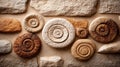 seamless fossil bone mosaic pattern with ritual concentric circles in weathered stone
