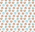 Tileable pattern with cute blue and brown owls on white