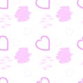 Tileable vector pattern with pink hearts. Seamless continuous illustration love. Hand drawn art modern