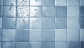 Tiled bathroom floor with water drops