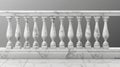 With tiled floor on a balcony or terrace, white marble balustrade with stone handrail in classic roman style isolated on Royalty Free Stock Photo