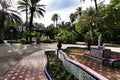 Tiled Fountain with pigeons in the municipal park of elche Royalty Free Stock Photo