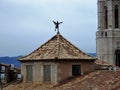 Tiled roofs and weathervane, Girona, Spain Royalty Free Stock Photo