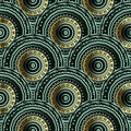 Tiled round mandalas seamless pattern. Ornate deco background. Greek ornamental repeat vector backdrop. Geometric ornament.