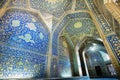 Tiled walls of masterpiece corridor of historical persian Sheikh Lutfollah Mosque in Isfahan, Iran. Masjed-e Sheikh Lotfollah