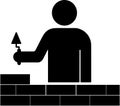 Tiler brick wall icon Brick layer tiler mason worker vector