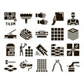 Tiler Work Equipment Glyph Set Vector Royalty Free Stock Photo