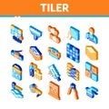 Tiler Work Equipment Isometric Icons Set Vector