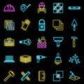 Tiler worker icons set vector neon