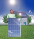 Tiler worker with solar panel