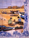 Tiles Azulejos showing fishermen mending their nets