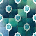 Tiles - Ceramic featuring intricate geometric designs in cool shades of blue and green Royalty Free Stock Photo