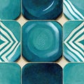 Tiles - Ceramic featuring intricate geometric designs in cool shades of blue and green Royalty Free Stock Photo