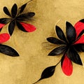 Tiles flat floral design, gold, black, red, twisted Royalty Free Stock Photo