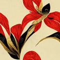 Tiles flat floral design, gold, black, red, twisted Royalty Free Stock Photo